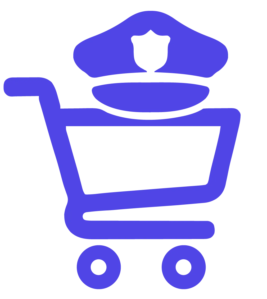 ShopCop Logo – Einkaufswagen mit Polizeimütze